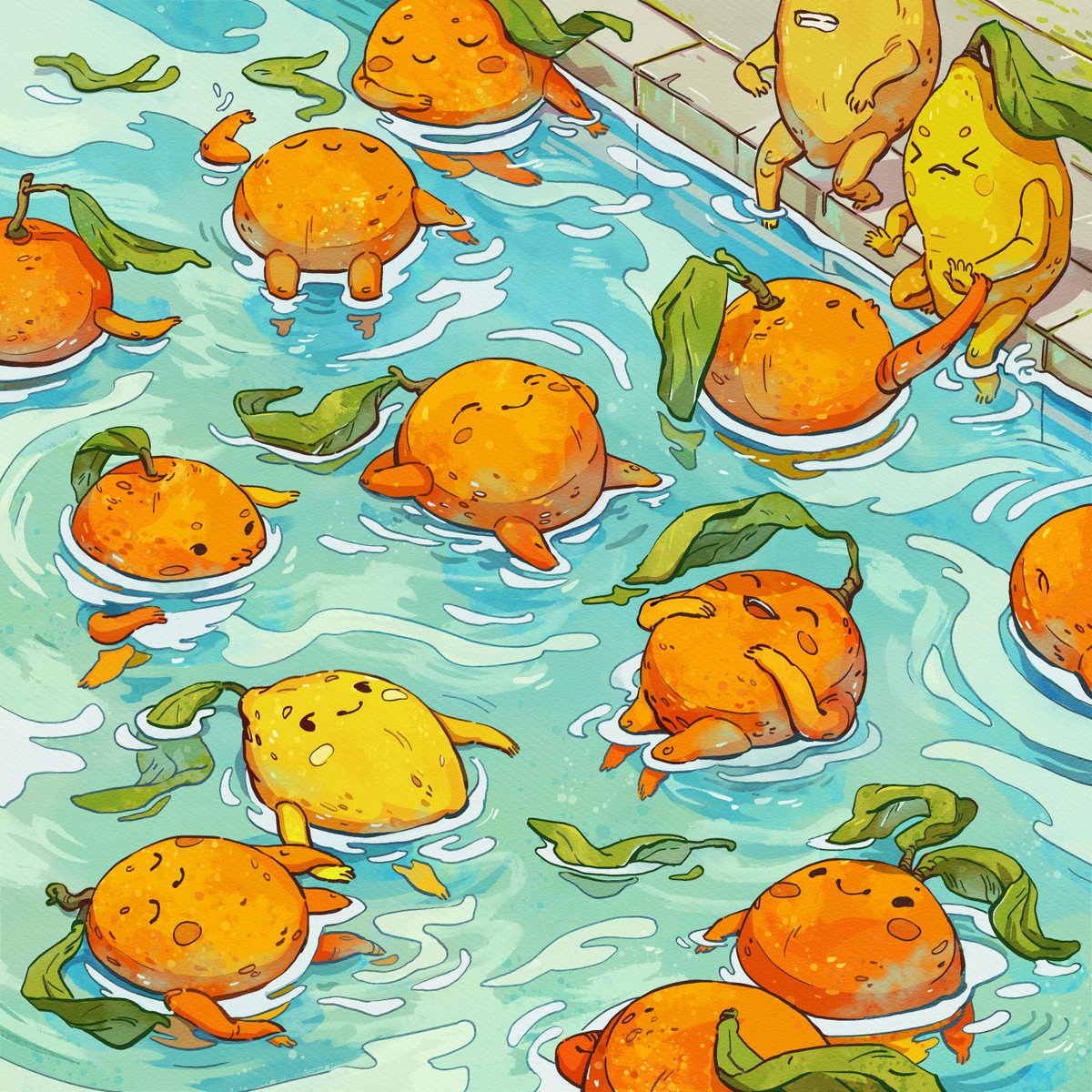andthegrunlings's tweet image. Cooling down ☀️ My artwork for next years F*ck Yeah art calendar. It is a weekly calendar where every artist illustrates one week of the year and I got one in August :)
#art #illustration #orange #fruits #veggie #natureart #cuteart
