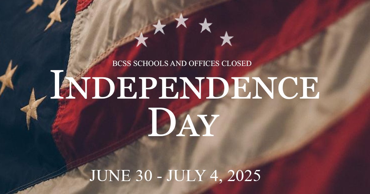 As a reminder, all Butts County School System schools and offices will be closed the week of July 4 from June 30 - July 4, 2025. We hope everyone has a safe and healthy holiday.
