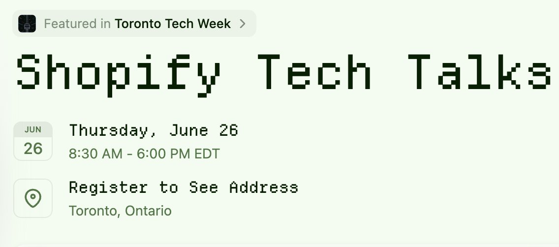 Drewch's tweet image. Looking forward to meeting folks at Toronto Tech Week tomorrow at the @Shopify tech talks. We are going to talk about Sidekick and LLM era evals. Sneak peak: it's more than just vibes.