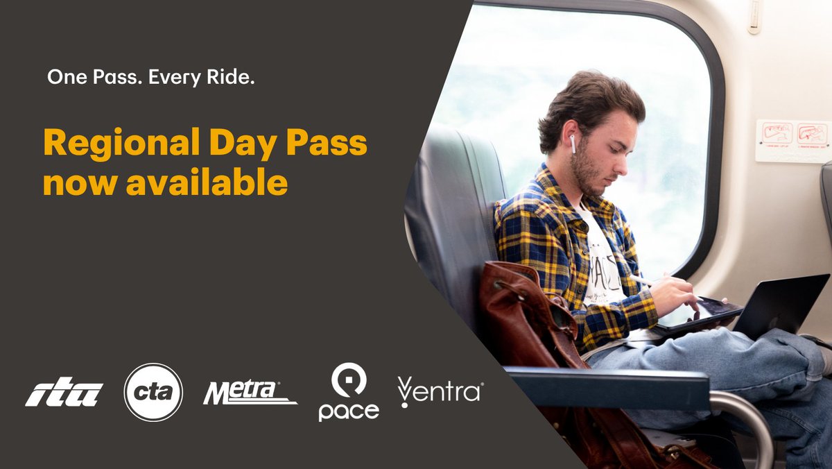 Riders can now purchase the Regional Day Pass, which allows unlimited rides on <a href="/cta/">cta</a>, <a href="/Metra/">Metra</a>, and <a href="/PaceSuburbanBus/">Pace Suburban Bus</a> in a single day – streamlining how people move across the Chicago region.

Get your ticket to summer today on the Ventra app! ☀️🚌 Learn more: rtachicago.org/about-rta/pres…