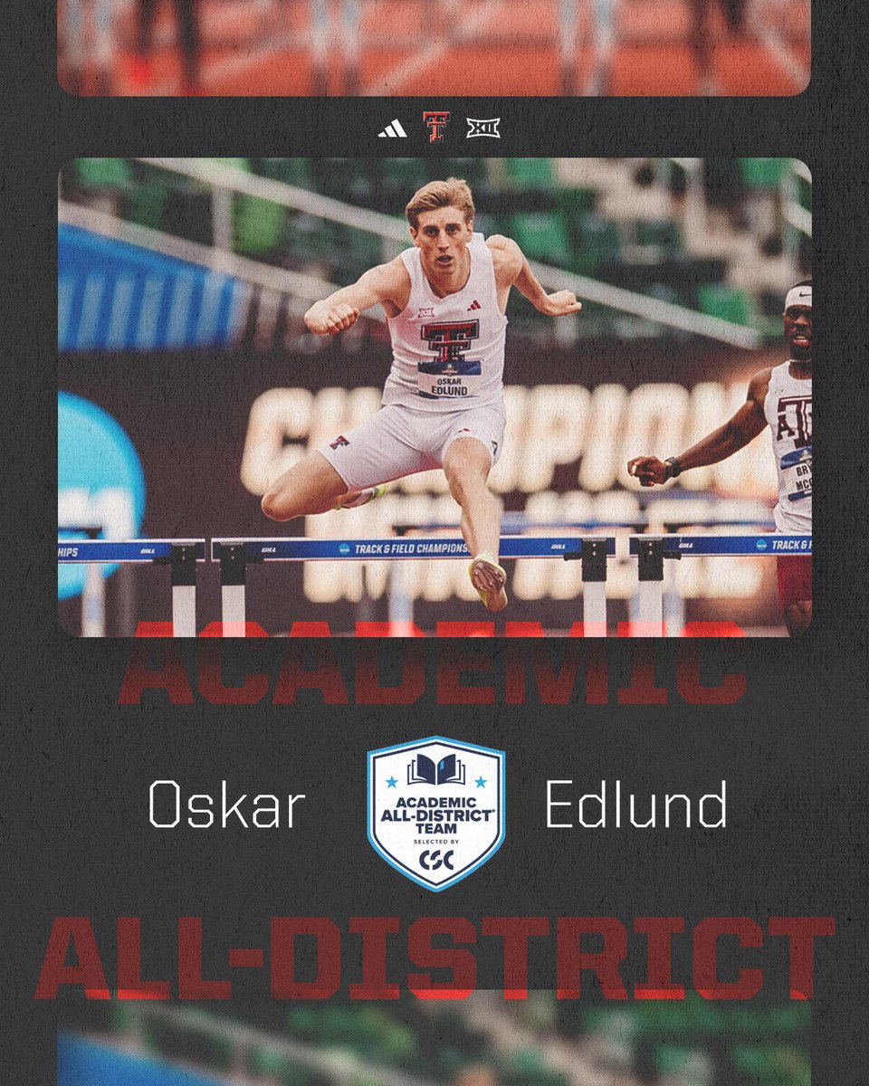 TexasTechTF's tweet image. Congratulations to Oskar Edlund and Shelby Frank on earning CSC Academic All-District honors 👏