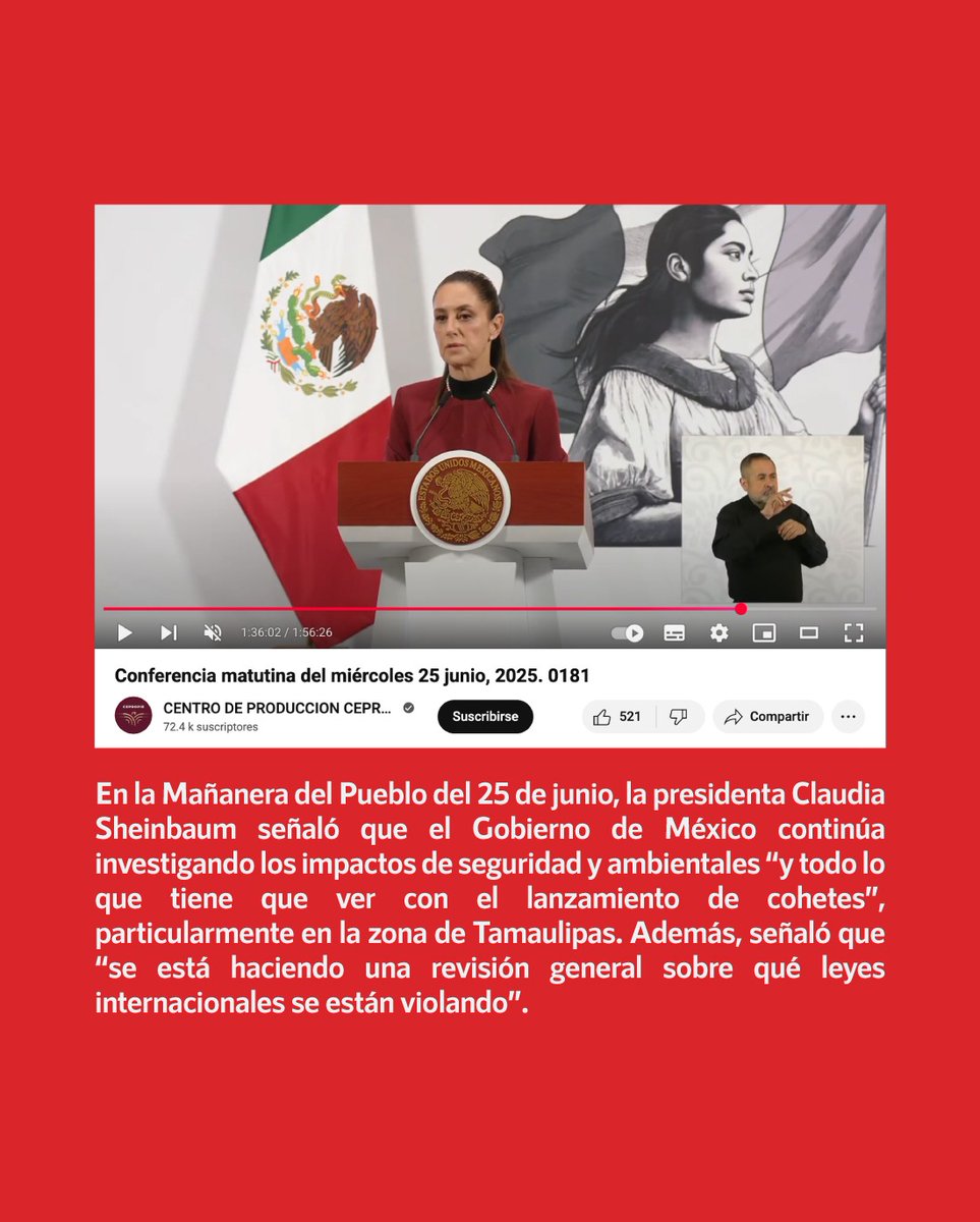 InfodemiaMx (@infodemiamex) on Twitter photo ❌Falso que la presidenta Claudia Sheinbaum “amenazó con demandar por los restos del cohete #SpaceX”
✅En la Mañanera del Pueblo del 25 de junio, la presidenta <a href="/Claudiashein/">Claudia Sheinbaum Pardo</a> señaló que el <a href="/GobiernoMX/">Gobierno de México</a> continúa investigando los impactos de seguridad y ambientales “y todo lo que ❌Falso que la presidenta Claudia Sheinbaum “amenazó con demandar por los restos del cohete #SpaceX”
✅En la Mañanera del Pueblo del 25 de junio, la presidenta <a href="/Claudiashein/">Claudia Sheinbaum Pardo</a> señaló que el <a href="/GobiernoMX/">Gobierno de México</a> continúa investigando los impactos de seguridad y ambientales “y todo lo que