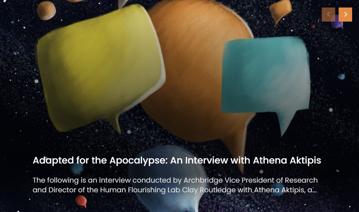 ProfectusM's tweet image. NEW: Adapted for the Apocalypse - profectusmag.com/adapted-for-th…
@clayroutledge interviews @AthenaAktipis about her book—A Field Guide to the Apocalypse—and what it reveals about human cooperation, curiosity, and progress. @AktipisLab @CooperationSci