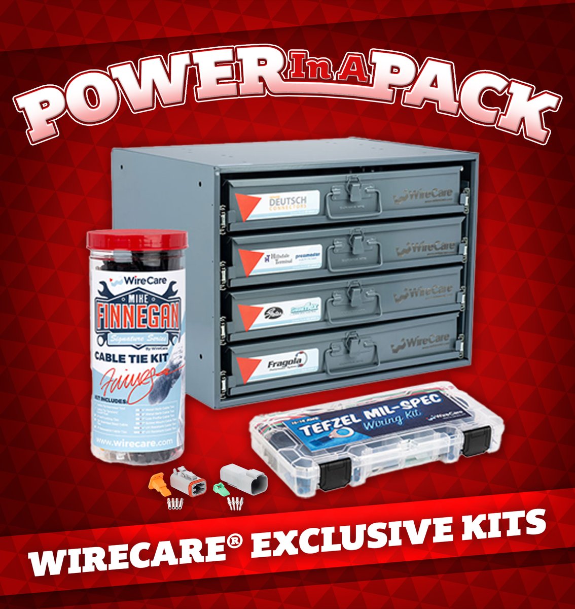 wirecare's tweet image. 💪Ready for power in a pack? Kits from WireCare® are built for action. Cable ties, heatshrink, braided sleeving, and other tools unite in one place, to stop wires from going haywire on all your applications.🔌 #WireCare #ExclusiveKits #WiringKits #Wiring #WireHarness