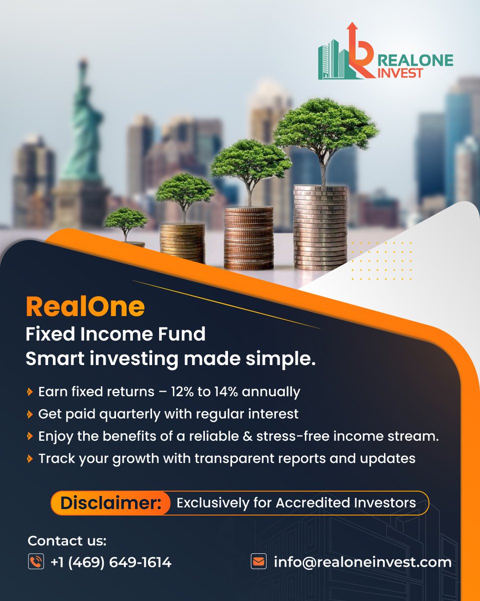 RealOneInvest's tweet photo. Confident capital, reliable returns.
With RealOne Fund, earn 12–14% annually from a diverse portfolio of commercial properties in Texas. 

🔗 https://t.co/JohJzSbyXw
📞 Pihu: +1 (469) 649-1614
📞 Srini: +1 (214) 784-0538

#RealEstateInvesting #TexasReturns #CommercialFund https://t.co/h6W23aIXqG
