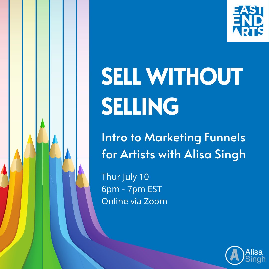 📣 Artists &amp; creatives—if marketing feels awkward, don’t miss this FREE online workshop!

Sell Without Selling w/ Alisa Singh

✏️ Thurs, July 10 | 6–7PM EST
✏️ Zoom | Free to attend
✏️ forms.gle/XBwA9b2uhNUwhK…

Presented by East End Arts 💛

#SellWithoutSelling #EastEndArts