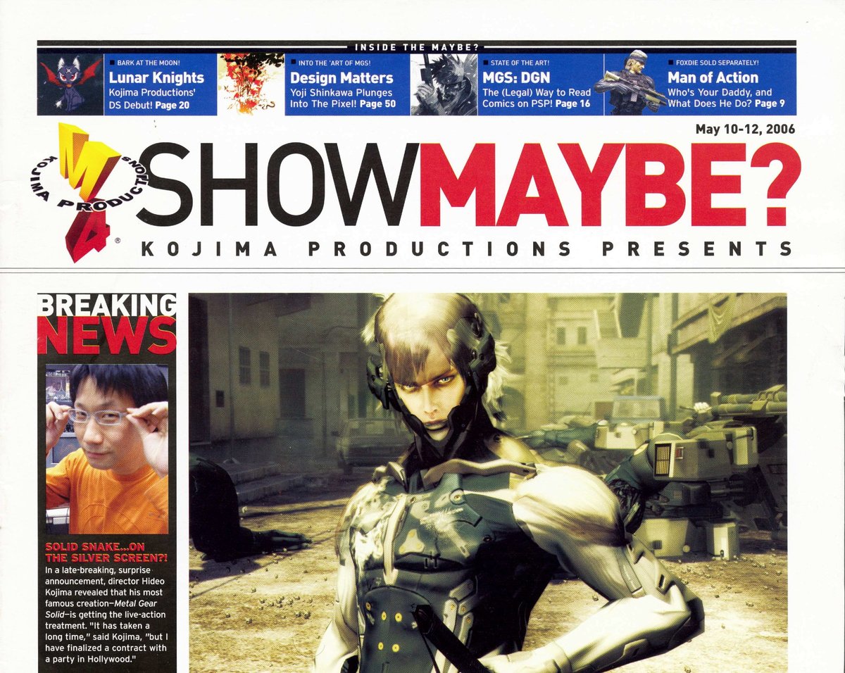 GameHistoryOrg's tweet image. #TradeMagWeek BONUS: 📰❗ In 2006, Kojima Productions and Konami made a parody of E3 Show Daily called &quot;M4 Show Maybe&quot; to promote Metal Gear Solid 4. We&apos;ve scanned it and added it to our digital library too! archive.gamehistory.org/item/4f5925c4-…