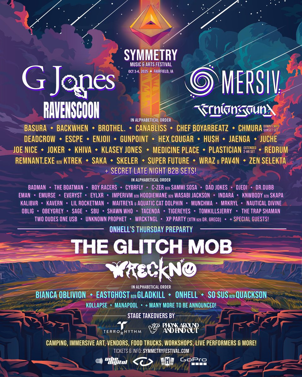 The wait is over… introducing PHASE 2 of our lineup 💫

We’ve got some incredible acts joining us at Symmetry 2025 like <a href="/RAVENSCOON/">PAUL</a> <a href="/TernionSound/">Ternion Sound</a> <a href="/medicineplace_/">Medicine Place</a>!

We’ll see you in October 🫶