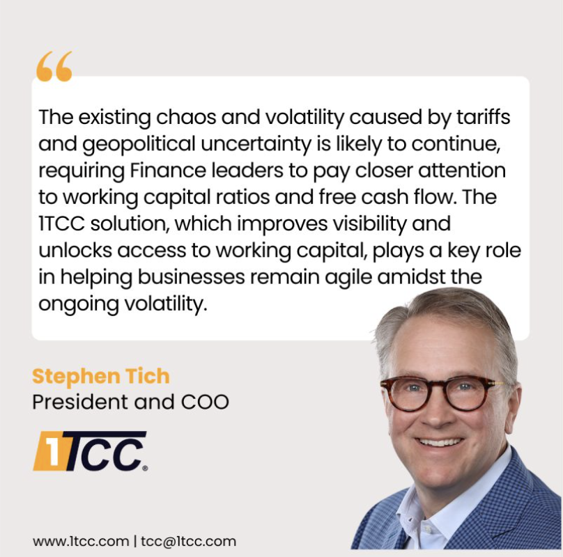 1_TCC_'s tweet photo. As the global business landscape faces rising tariffs and increasing friction across borders, companies are under pressure to adapt quickly. Liquidity has become a necessity. Stephen Tich, 1TCC® President and COO, gives his insights.

https://t.co/np8nNUHIVE | tcc@1tcc.com

#1TCC https://t.co/F58D6Ji17A