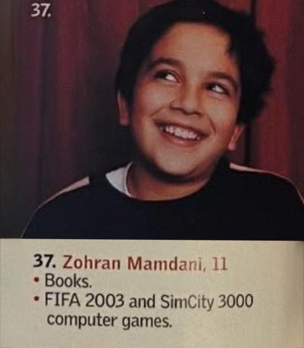 Dexerto's tweet photo. Zohran Mamdani, the newly elected NYC mayoral nominee, was once asked what he wanted for the holidays at age 11

He asked for SimCity 3000, Fifa 2003, and books https://t.co/Sk54SH4FIn