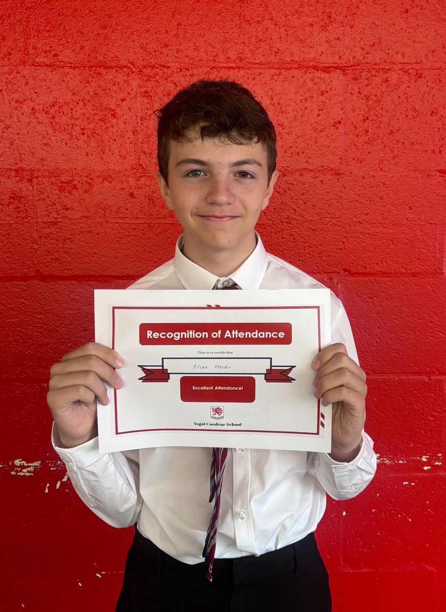 Well done to Oscar and Thea, Year 9, who were recognised this morning for their attendance. 🤩 Well done to Oscar for his outstanding attendance and to Thea for the most improved. Da iawn! 👏