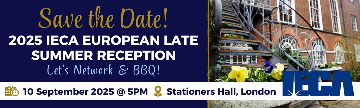 IECAssoc's tweet photo. On Wednesday, 10th of September, join us for the IECA’s European Annual Late Summer Reception Barbecue at the historic Stationers’ Hall. This is your chance to connect, collaborate, and unwind with industry leaders and colleagues.

More registration information is coming soon. https://t.co/1rRJdlUOam