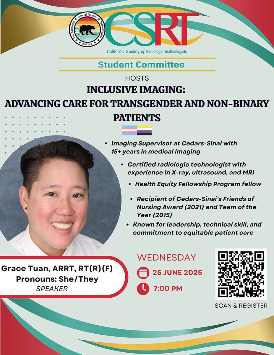CSRTorg's tweet photo. Join the CSRT Student Committee tonight at 7pm, for an essential and insightful session:  Inclusive Imaging: Advancing Care for Transgender &amp; Non-Binary Patients;  Presented by: Grace Tuan, ARRT, RT (R)(F)

Zoom ID: 861 5522 3712
Passcode: 491353
Scan the QR code to join! https://t.co/vxlmmBeZqT