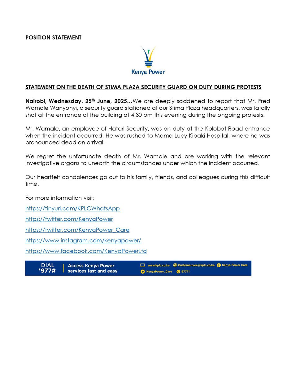 George Njoroge (@georgenjoroge_) on Twitter photo Kenya Power, <a href="/KenyaPower_Care/">Kenya Power</a>, decided to treat a human life, a father, a brother, a son. The same way they treat power blackouts: carelessly, coldly, and with zero humanity.
This wasn’t an emergency response. It was a deliberate, deadly waste of time.
A man is shot at Stima Kenya Power, <a href="/KenyaPower_Care/">Kenya Power</a>, decided to treat a human life, a father, a brother, a son. The same way they treat power blackouts: carelessly, coldly, and with zero humanity.
This wasn’t an emergency response. It was a deliberate, deadly waste of time.
A man is shot at Stima