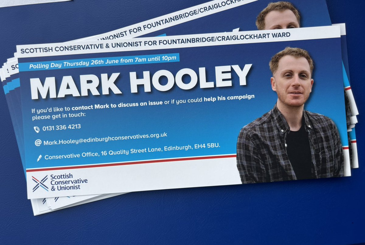 RussellFindlay1's tweet image. 👏 Mark Hooley (great name) is our top class Scottish Tory candidate in the Fountainbridge/Craiglockhart by-election.
🗳️ For local action on local issues, please vote ‘1’ for Mark tomorrow. Polls open 7am-10pm.