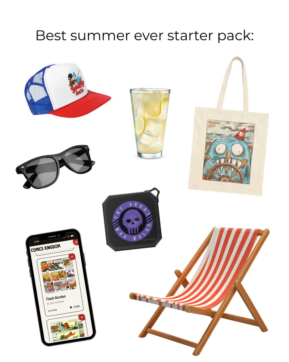 ComicsKingdom's tweet image. Everything you could possibly need for the perfect summer day 😎 Shop your summer must haves: shop.comicskingdom.com  #comicskingdom