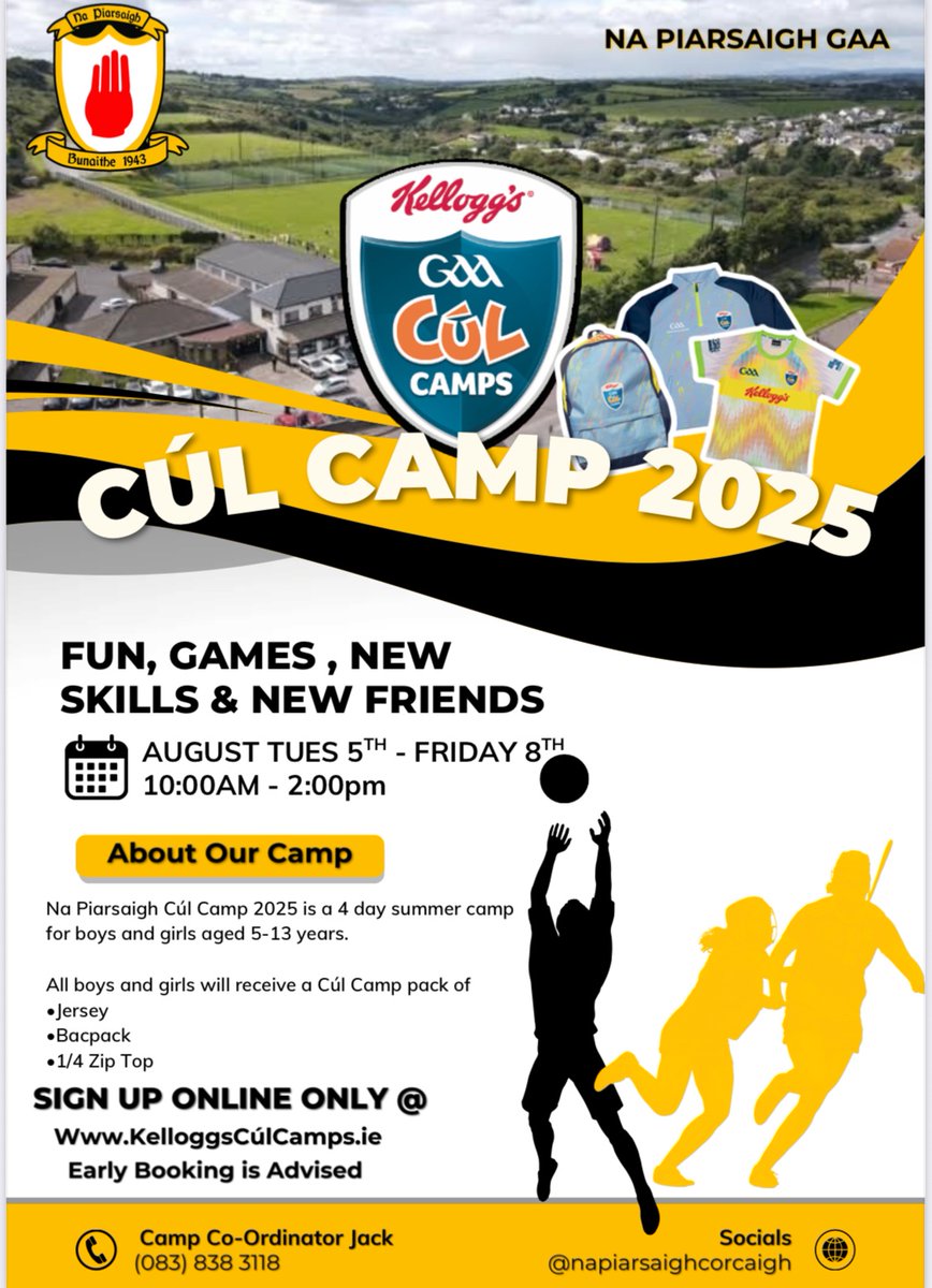 Make sure you book your Cúl Camp place ASAP !! 🐝🐝

kelloggsculcamps.gaa.ie