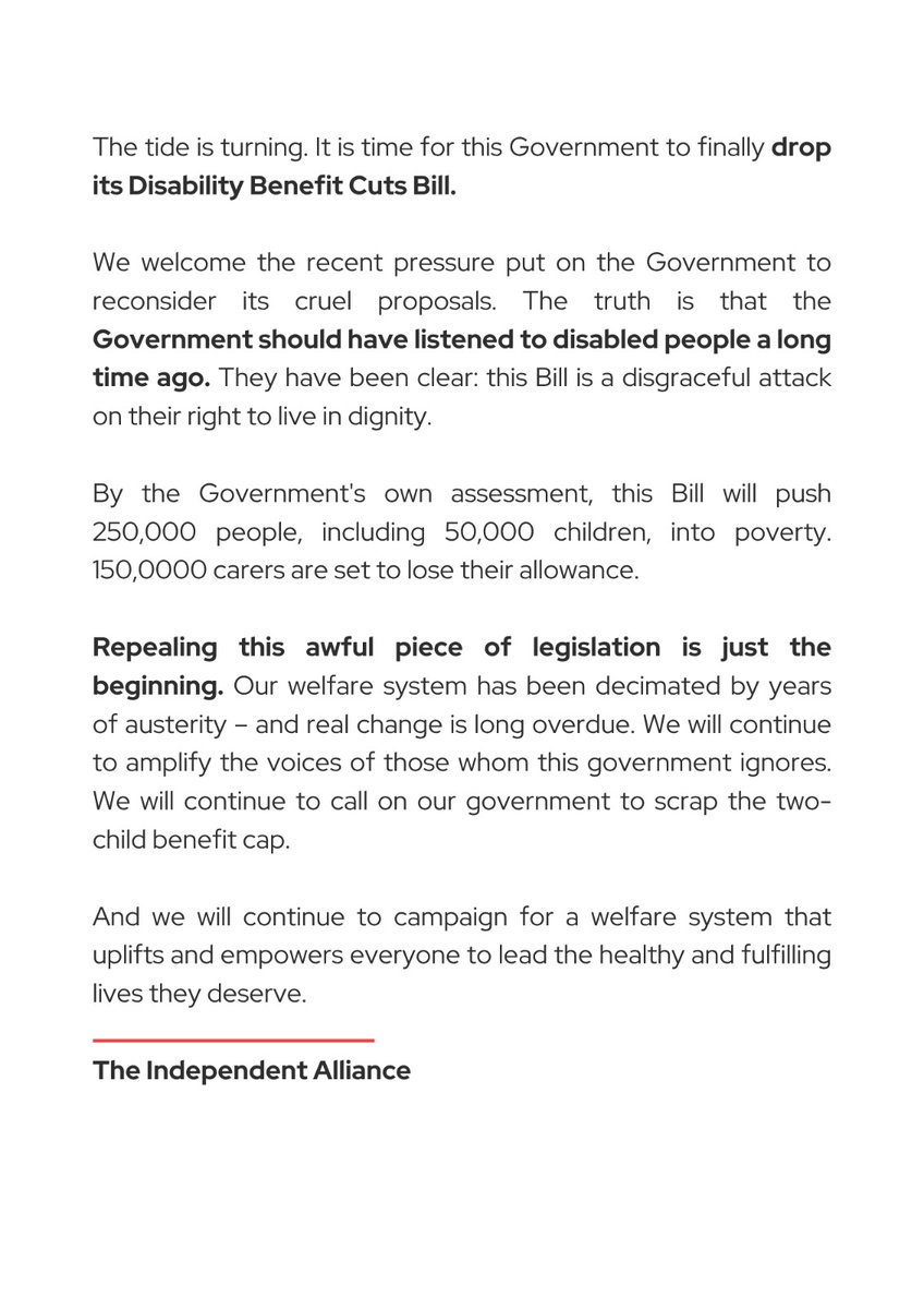 The Labour Gov't must drop its Disability Benefits Cuts Bill.

This is not the change people voted for.