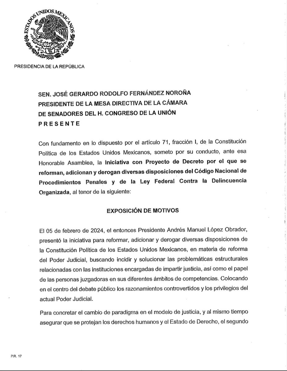 Aquí pueden acceder a la iniciativa de la Presidenta para lo que muchos consideran un nuevo Código Nacional de Procedimientos Penales y algunas reformas a la Ley Federal contra la Delincuencia Organizada

drive.google.com/file/d/1XSJ5ER…

<a href="/Angela_FriasA/">Ángela Frías</a> <a href="/MiguelCordova92/">Miguel Ángel Córdova</a> <a href="/DEduardoAndrade/">Eduardo Andrade</a>