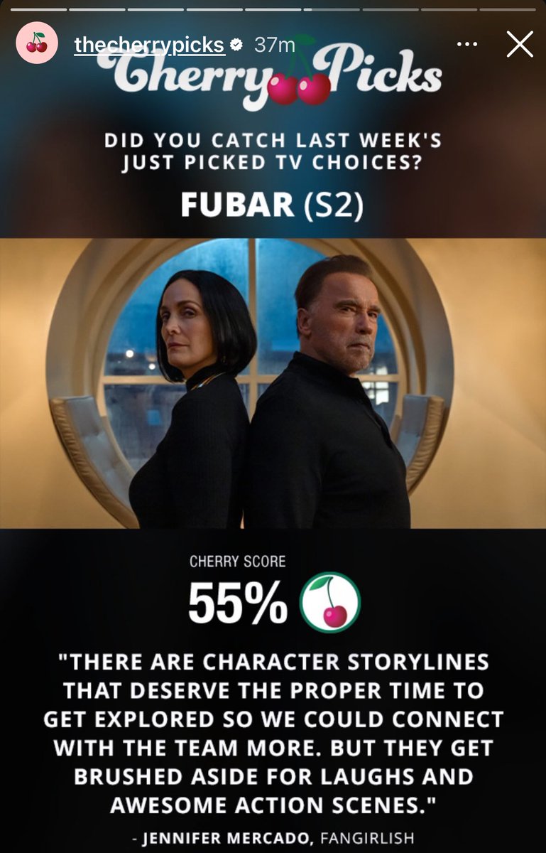 thank you <a href="/TheCherryPicks/">CherryPicks</a> for the shoutout on my #FUBAR season 2 review for <a href="/fangirlish/">Fangirlish</a> ✨ I appreciate it so much. like soooo much. 

to be promoted alongside writers for variety, entertainment weekly, and times now is SO crazy. 🥺❤️✨

read here! fangirlish.com/2025/06/17/fub…