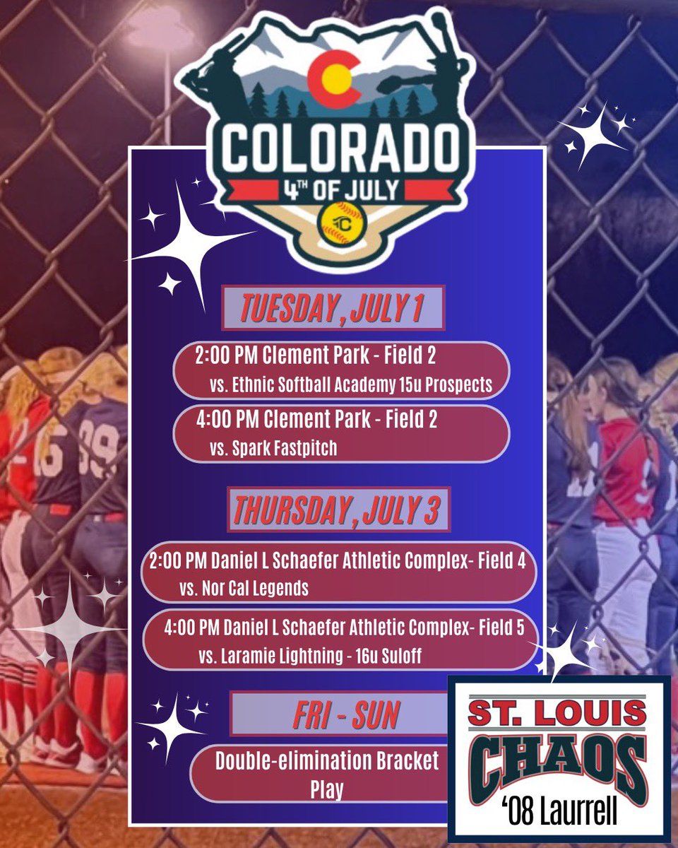 Cat Ungerboeck (@cungerboeck2028) on Twitter photo Next up, Colorado with <a href="/ChaosNTL08/">St Louis Chaos Laurrell 16U</a>. Come check us out at 2:00 and 4:00 PM both Tuesday and Thursday. I hope to see you there!! Next up, Colorado with <a href="/ChaosNTL08/">St Louis Chaos Laurrell 16U</a>. Come check us out at 2:00 and 4:00 PM both Tuesday and Thursday. I hope to see you there!!