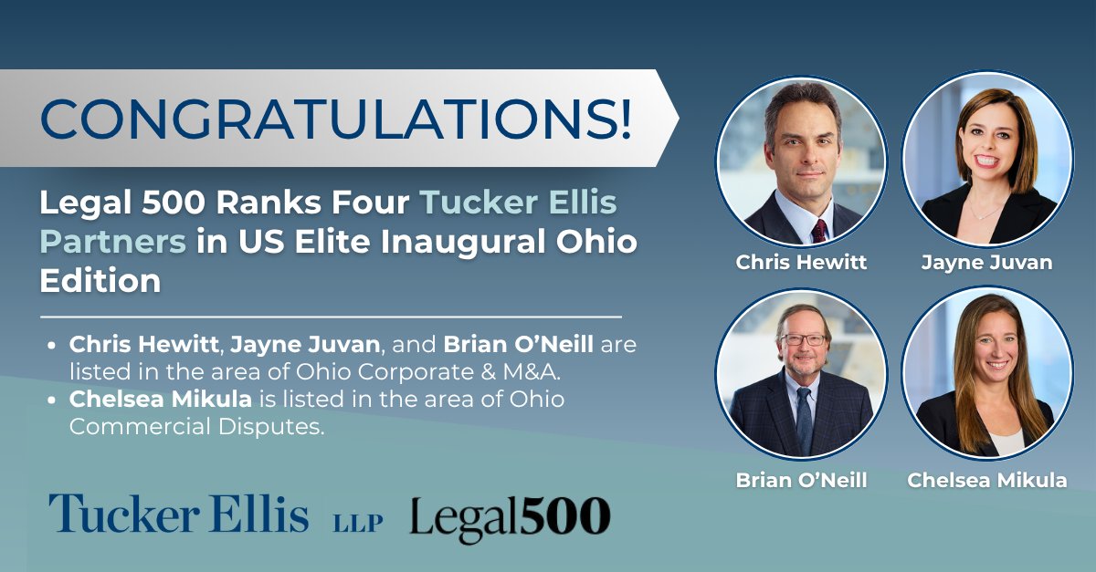 Congratulations! Legal 500 has ranked Christopher Hewitt, Jayne E. Juvan, Esq., Brian O'Neill, and Chelsea Mikula in its US Elite inaugural Ohio edition.
bit.ly/3ZPLpfo