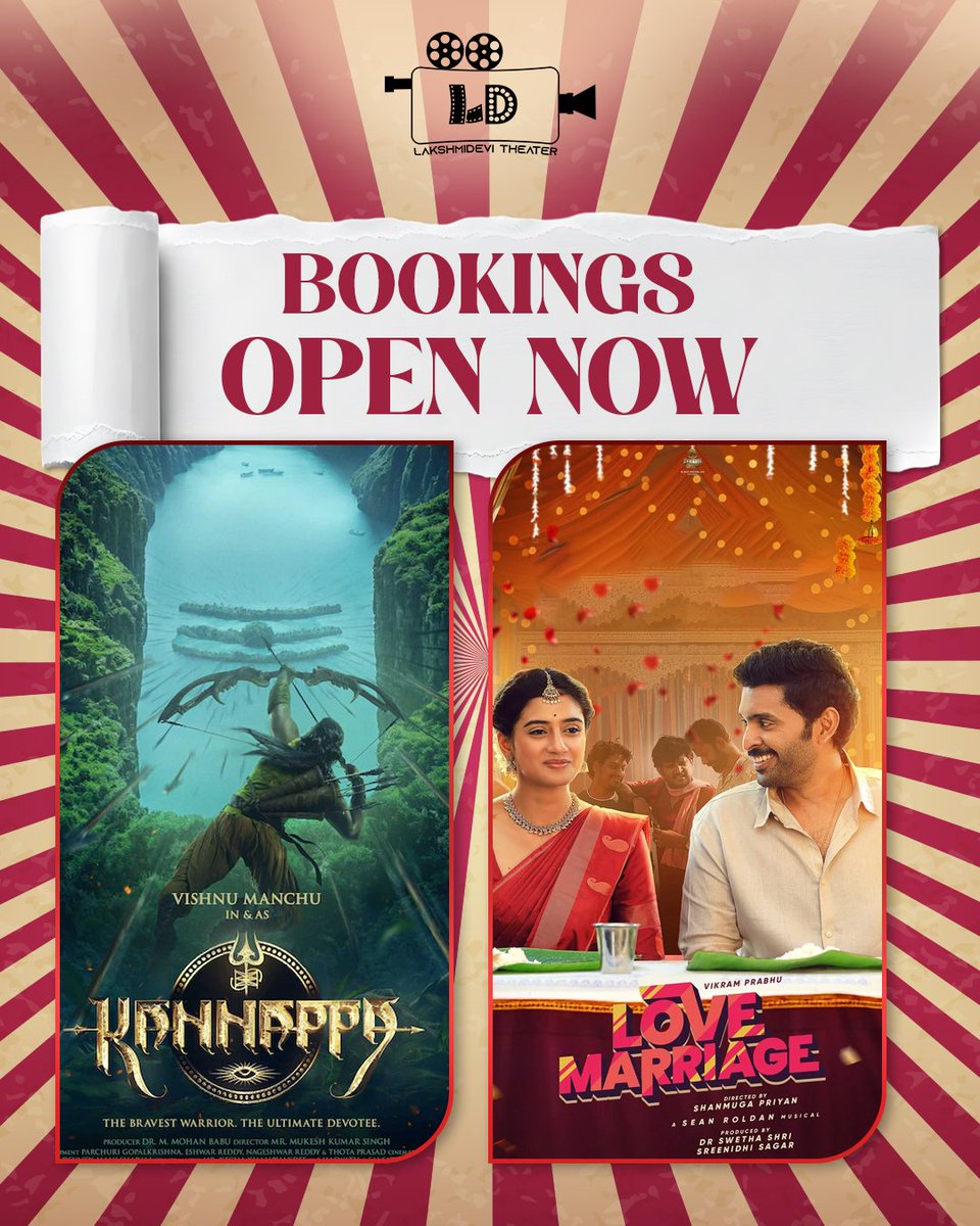 #Kannappa - Telugu &amp; #LoveMarriage Bookings Open now at the Box office, District app &amp; Paytm ticketnew app.
#LakshmiDevi #Hosur #newmovies #weekendreleases
