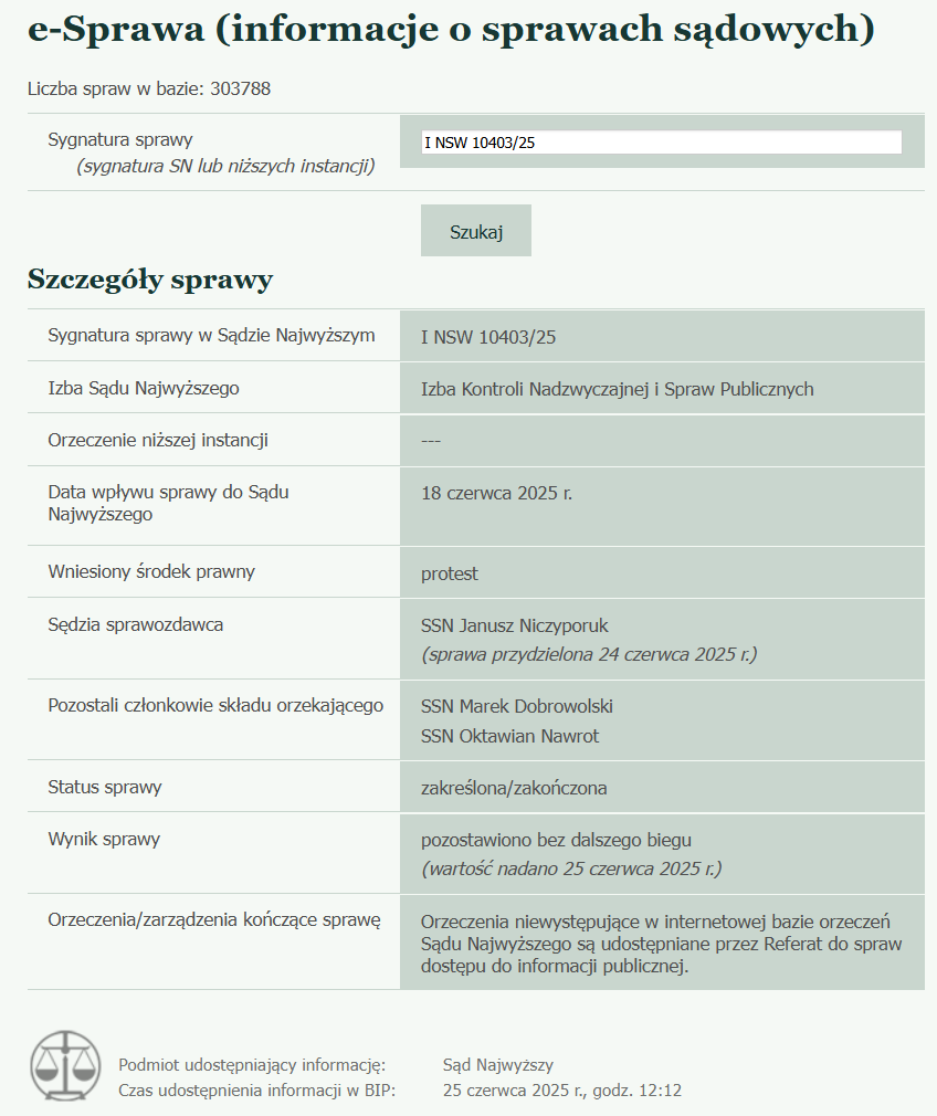 Niepojęte jak Sąd Najwyższy traktuje Konstytucję, Wyborców i uczestników postępowania w sprawie protestu wyborczego. Godzi to w starania o utrzymanie w Polsce zaufania do procesu wyborczego.

📅16.06.2025 - dr Krzysztof Kontek składa protest wyborczy z rozbudowanym uzasadnieniem.