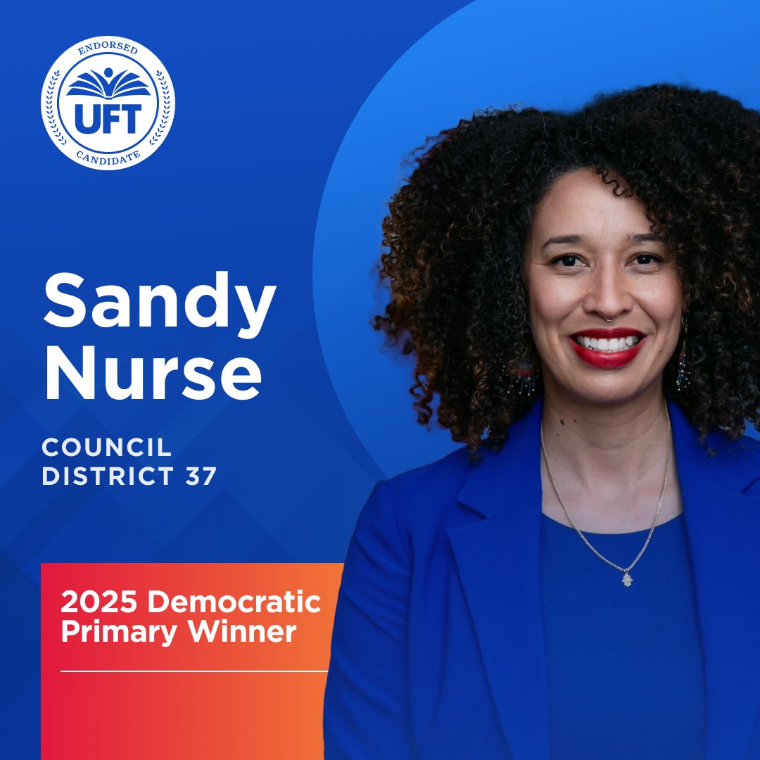 UFT Action (@uft_action) on Twitter photo #NEWS: Congratulations to <a href="/SandyforCouncil/">Sandy Nurse</a> for winning the NYC Council Democratic Primary in CD-37!
#UFTVotes #UFTEndorsed #NYCLaborVotes #NEWS: Congratulations to <a href="/SandyforCouncil/">Sandy Nurse</a> for winning the NYC Council Democratic Primary in CD-37!
#UFTVotes #UFTEndorsed #NYCLaborVotes