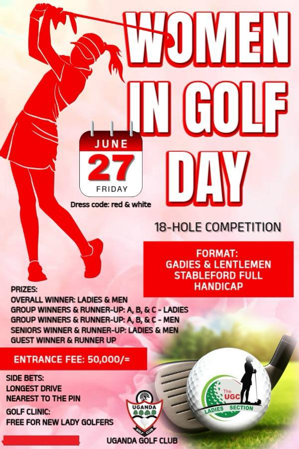 Ladies’ Section Uganda Golf Club (@ugcladiesection) on Twitter photo There is no other place to be this Friday💥💥💥.
It's a red and white affair, all the way from the green to the 19th hole🔥🔥🔥.
What’s more?! Between 4pm and 6pm there will be a free golf clinic (golf lessons) for ladies at the <a href="/UgandaGolf/">Uganda Golf Club</a> driving range! There is no other place to be this Friday💥💥💥.
It's a red and white affair, all the way from the green to the 19th hole🔥🔥🔥.
What’s more?! Between 4pm and 6pm there will be a free golf clinic (golf lessons) for ladies at the <a href="/UgandaGolf/">Uganda Golf Club</a> driving range!