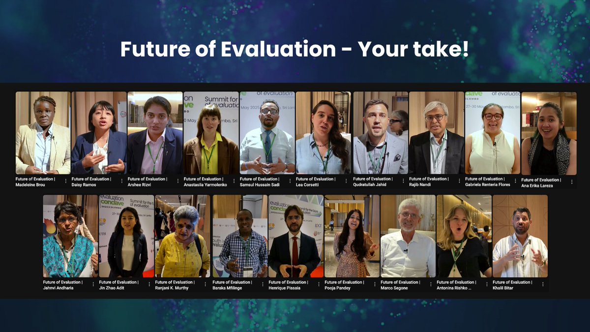 msegone's tweet image. 🤔 What&apos;s your vision for the future of evaluation?

The global evaluation community shared their perspectives at the Summit for the Future of Evaluation.

Now it&apos;s your turn! Reply with your vision 💬
Full series: eval4action.org/summit2025 
#Eval4Action