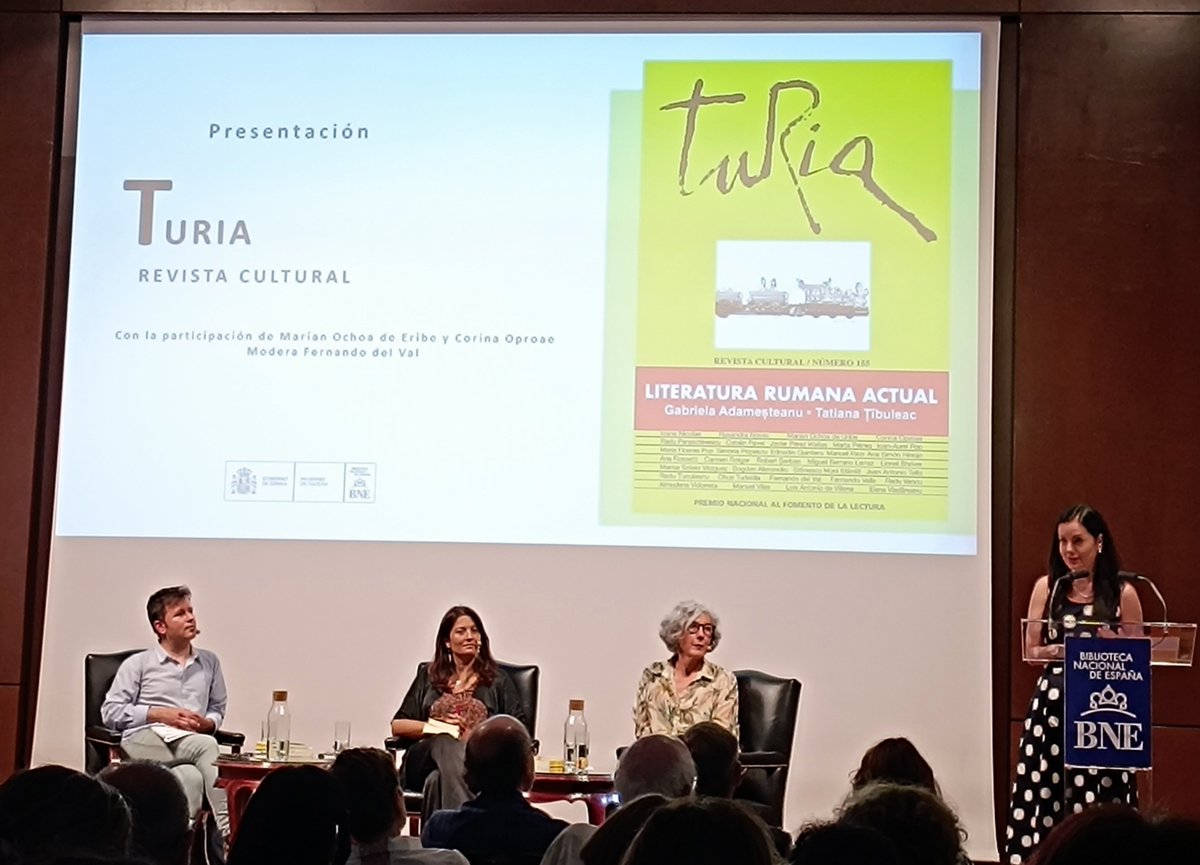 Un magnífico recorrido por la #literaturarumana y su relación con el pasado reciente de #Rumanía en el magnífico acto de lanzamiento del monográfico de la #RevistaTuria en la <a href="/BNE_biblioteca/">Biblioteca Nacional de España</a> de la mano de Corina Oproae, Marian Ochoa de Eribe, Fernando del Val. ¡Enhorabuena!!