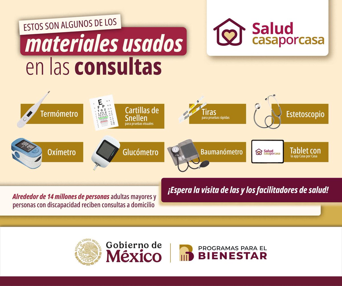👩🏻‍⚕️ Con Salud Casa por Casa, cerca de 14 millones de personas adultas mayores y personas con discapacidad recibirán atención médica a domicilio.

Cada facilitador lleva una maleta equipada con todo lo necesario para cuidar tu salud. ¡Conócela! 🩺

✅Más información: