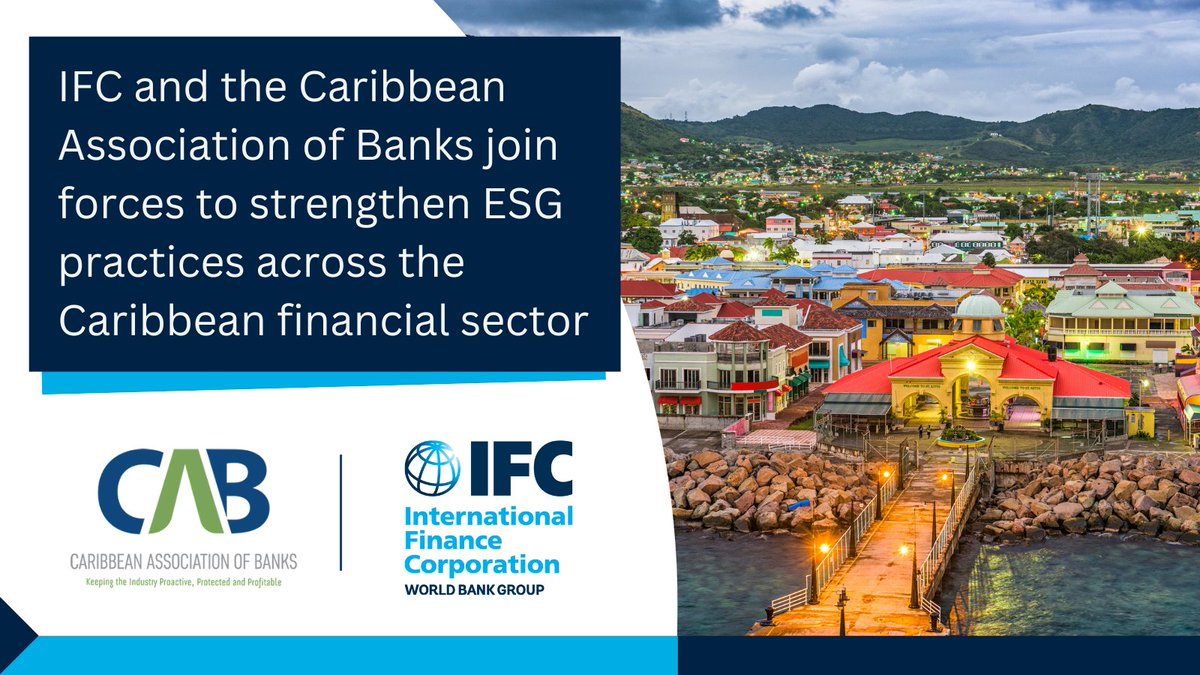 IFC🤝🏾<a href="/CABAssoc/">Caribbean Association of Banks, Inc.</a>

We are joining forces to strengthen environmental, social and governance (ESG) practices across the #Caribbean financial sector.

1/3