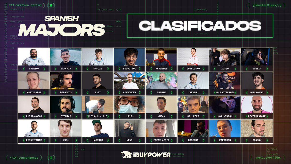 Estos serán los 32 participantes del primer Spanish Major 🔥

¿Quién creéis que se hará con la victoria? 🥇

Comprad vuestra entrada para verles en vivo: eventbrite.com/e/entradas-tft…