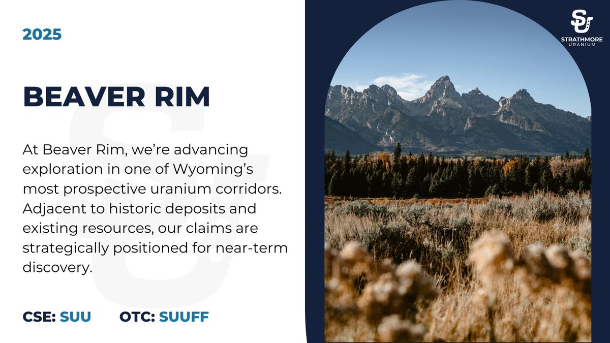 Strathmoreplus's tweet image. At Beaver Rim, we’re advancing exploration in one of Wyoming’s most prospective uranium corridors. Adjacent to historic deposits and existing resources, our claims are strategically positioned for near-term discovery.
Learn more: ow.ly/6w1a50W7jpl
$SUU $SUUFF