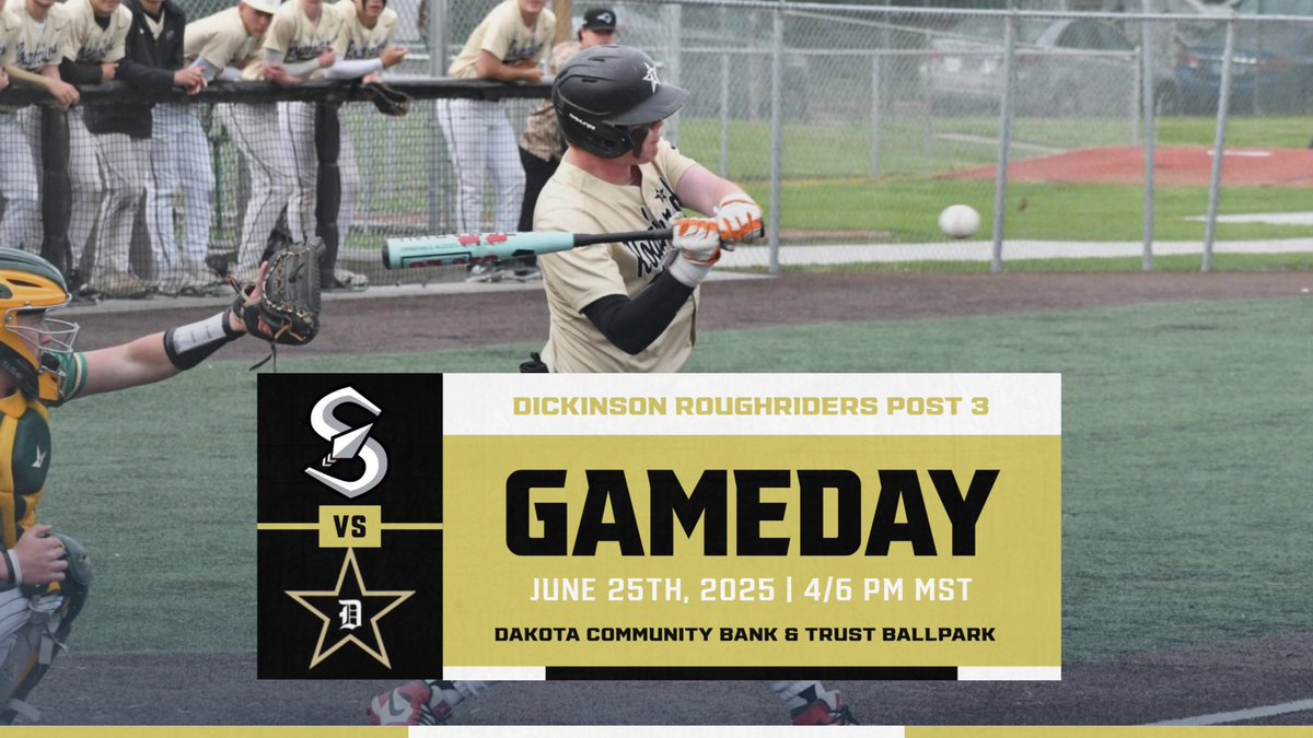 Gameday:
🆚<a href="/spearfishbsball/">Spearfish Baseball Association</a> 
📍DCB&amp;T Ballpark- Dickinson 
⏰4PM/6PM
📺Consolidated Channel 18
📻AM 1230, FM 100.7, kdix.com
🎥 youtube.com/live/GFjcVoj8U…
Follow along on GameChanger: web.gc.com/teams/dqaTBZCx…
#RiderBaseball #RiderPride #SaddleUp #LegionBaseball100
