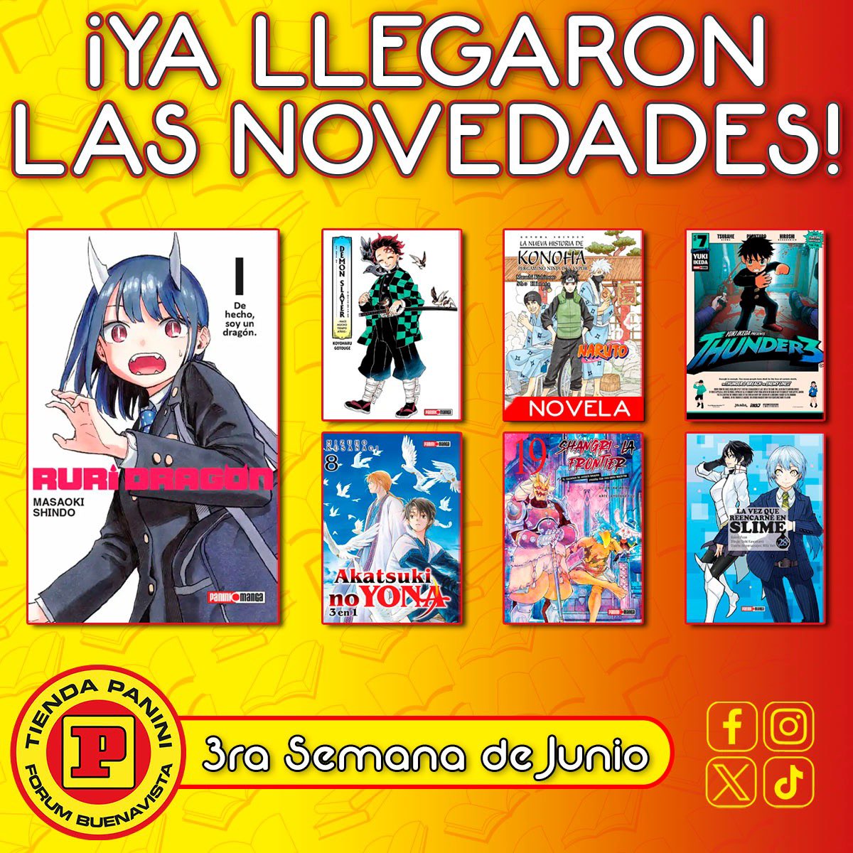 PointForum's tweet photo. No te quedes sin tus 
NOVEDADES de MANGA🤗‼️

🔥TERCERA semana
de JUNIO🔥

Te esperamos con gusto😃‼️

Síguenos en nuestras
demás redes: https://t.co/ojc2TSN5SV

#manga #Panini #RuriDragon  #PaniniMangaMexico #DemonSlayer #tiendapaniniforumbuenavista https://t.co/NJvWwE8CQa