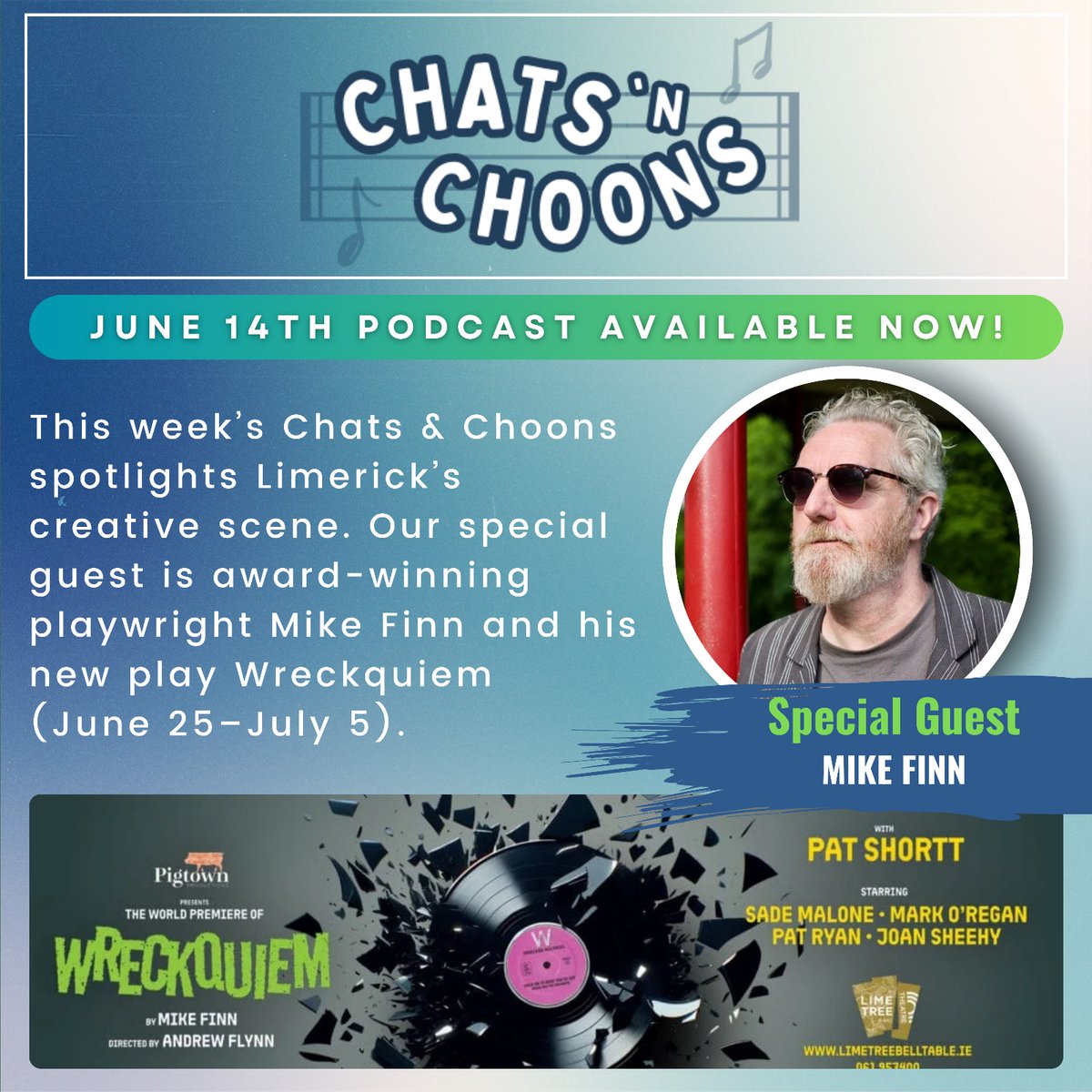 Gael Force Luimní & Chats n' Choons (@gaelforceluimni) on Twitter photo Mike Finn's new play, WRECKQUIEM...
WORLD PREMIERE tonight @ 8 pm in <a href="/LimeTreeTheatre/">Lime Tree Theatre</a>
(June 25th - July 5th)
Don't miss this super new show! Spread the word.
Podcast of 20-minute LCCR interview with Mike Finn available now at lccr.ie (begins c. 12th minute) Mike Finn's new play, WRECKQUIEM...
WORLD PREMIERE tonight @ 8 pm in <a href="/LimeTreeTheatre/">Lime Tree Theatre</a>
(June 25th - July 5th)
Don't miss this super new show! Spread the word.
Podcast of 20-minute LCCR interview with Mike Finn available now at lccr.ie (begins c. 12th minute)