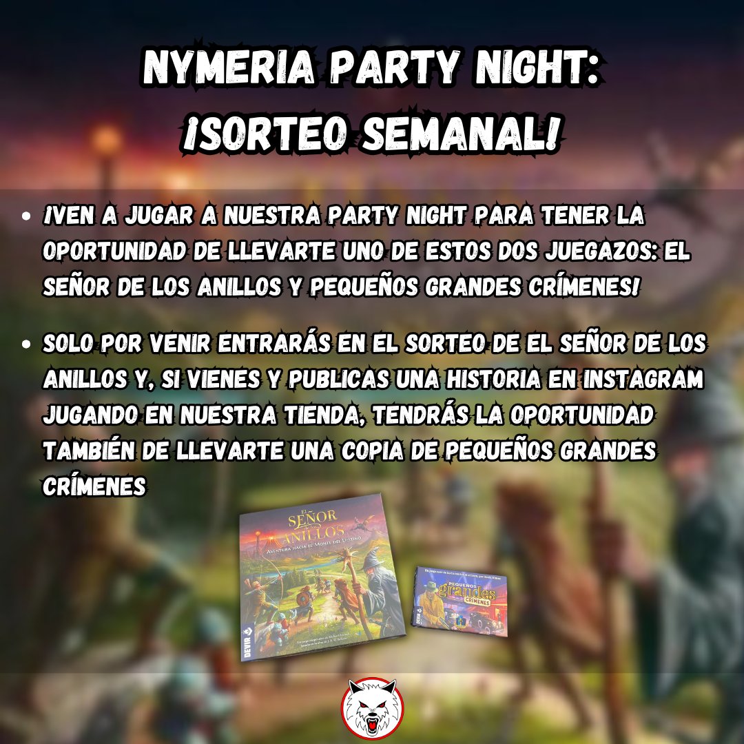 🎲 ¡Jueves es noche de juegos en Nymeria!
👉 Ven a nuestra Party Night y entra en el sorteo de El Señor de los Anillos solo por venir 
📸 Si subes una historia en tienda, ¡optas también a “Pequeños Grandes Crímenes”!

#NymeriaPartyNight #JuegosDeMesa #boardgames #LOTR