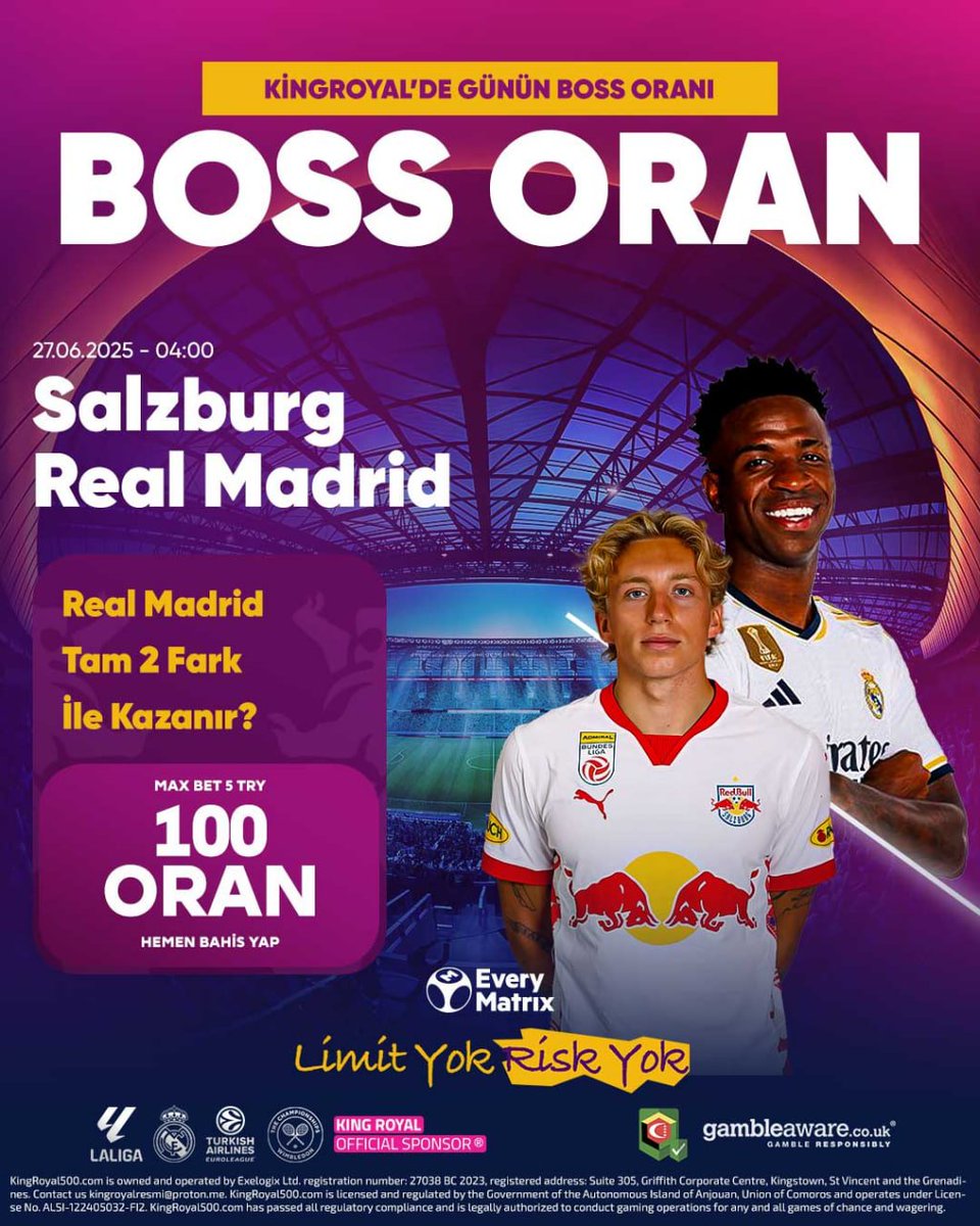 🔥BOSS ORAN YENİDEN SAHNEDE!🔥

🇩🇪Salzburg  -  Real Madrid🇪🇸
⚽️ Real Madrid tam 2 farkla kazanır 
💰 BOSS Oran: 100
💵 Max Bet: 5 ₺

✨VE DAHA FAZLASI KİNGROYAL’DE SİZİ BEKLİYOR!
Güncel giriş: t.ly/kingroyaltwt

#casibom #grandpashabet #jojobet #marsbahis #taraftarium24
