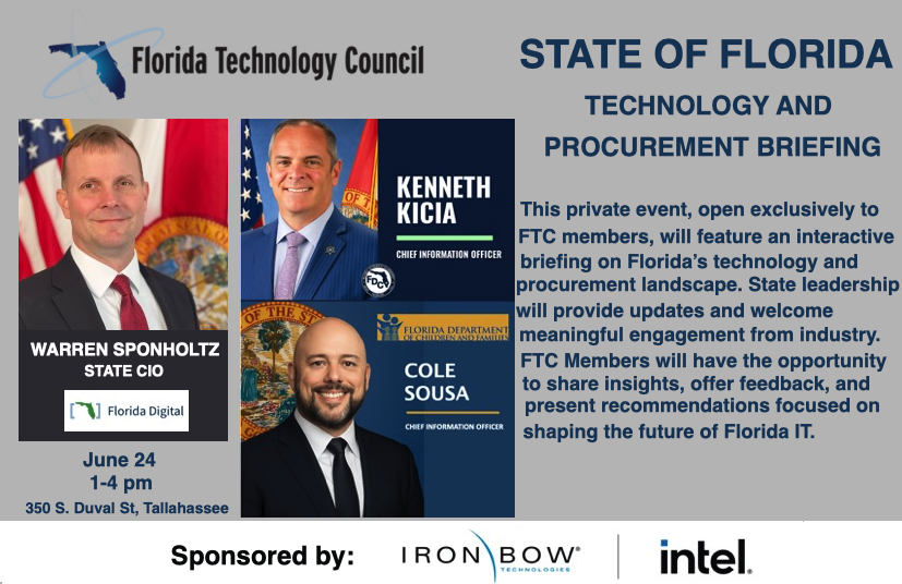 Powerful conversation yesterday at the State of Florida IT &amp; Procurement Briefing with State CIO Warren Sponholtz, FDC CIO Kenneth Kicia, DCF CIO Cole Sousa and FTC CIO James Taylor.

3 government leaders. 64 tech leaders.
1 goal: Drive innovation in Florida’s government.
Thanks