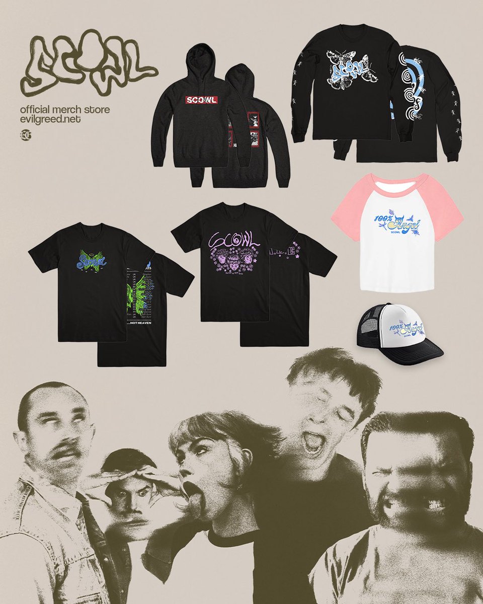 We’ve got some merch from our spring tour up online for everyone who’s been asking 🌼 US and EU/UK stores are stocked!

scowlofficialstore.com
evilgreed.net
