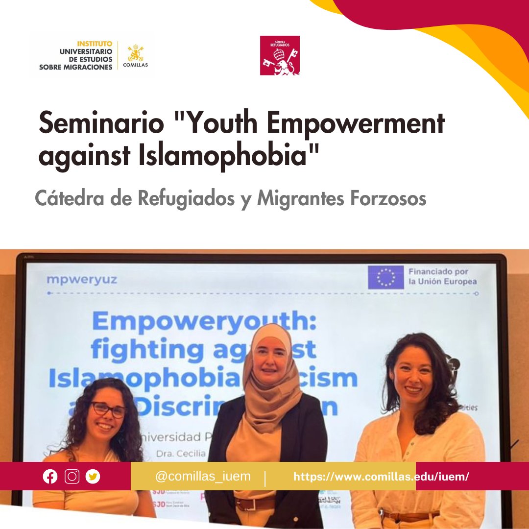 🌟 El pasado 29 de mayo, se celebró el seminario "Youth Empowerment against Islamophobia", organizado por la Cátedra de Refugiados y Migrantes Forzosos, en el marco del proyecto #PeaceAndMobilities ✨
⛓️‍💥 Descubre más sobre #EmpowerYouth: empoweryouthproject.eu
#EmpowerYouth