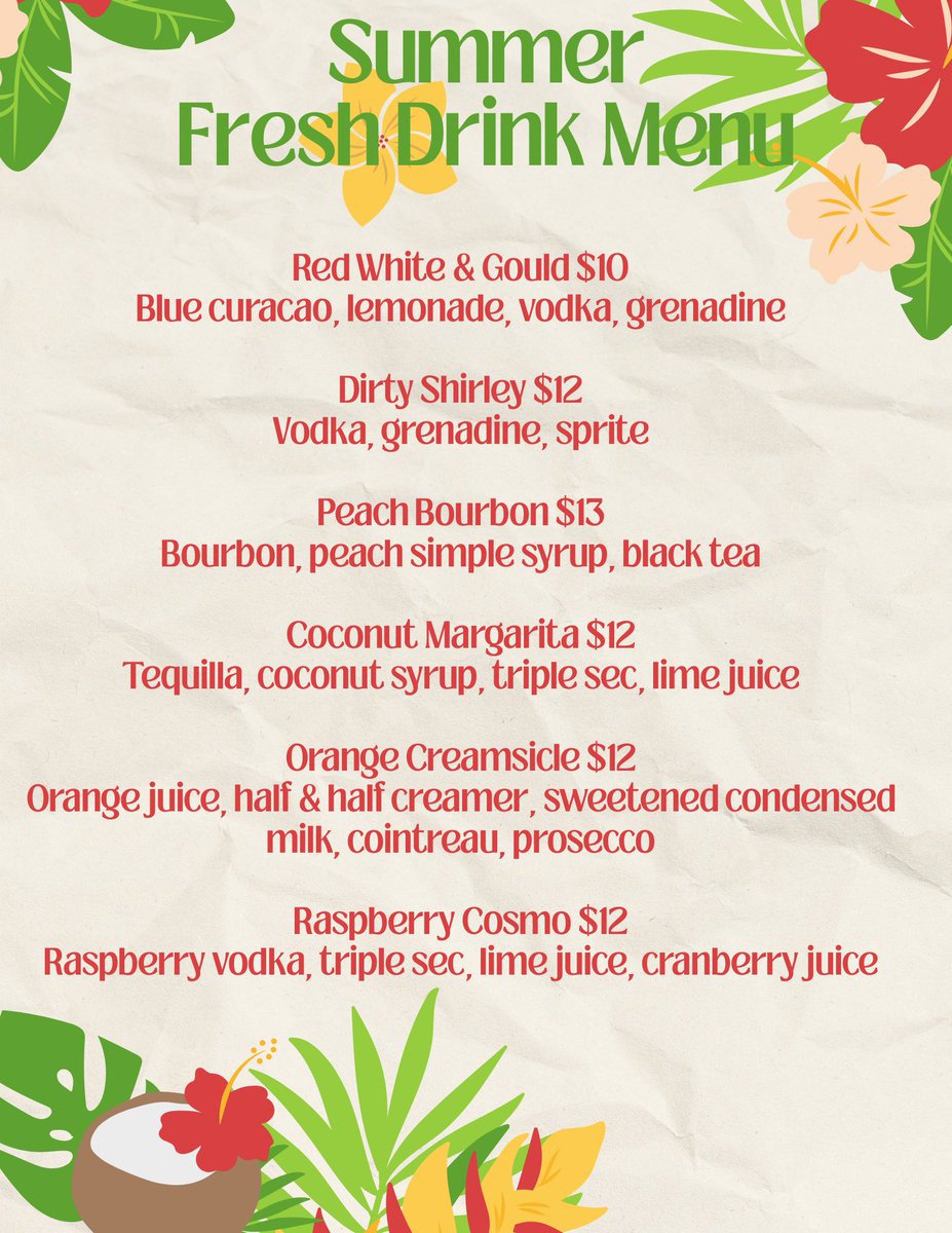 GouldHotel's tweet photo. ☀️🍹 **Don’t forget to dive into our refreshing Summer Drink Menu!** Cool off with vibrant flavors and chill vibes. 🌊✨ Sip, savor, repeat! #SummerSips https://t.co/PC1cFAWovx