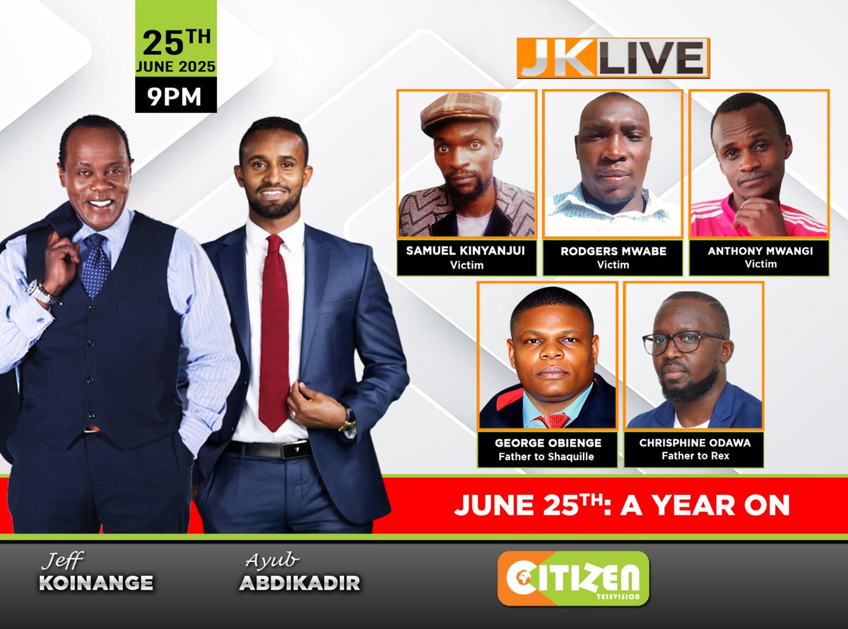 Jeff Koinange, MBS (@koinangejeff) on Twitter photo If it's Wednesday you know it's #HJLIVE <a href="/citizentvkenya/">Citizen TV Kenya</a> from 9pm....Taanite... One year Later...The Victims and Parents of Victims talk about the Adony of losing loved ones...Spread THE WORD! <a href="/monicakiragu_/">Monica Kiragu</a> <a href="/xtiandela/">Xtian Dela™</a> If it's Wednesday you know it's #HJLIVE <a href="/citizentvkenya/">Citizen TV Kenya</a> from 9pm....Taanite... One year Later...The Victims and Parents of Victims talk about the Adony of losing loved ones...Spread THE WORD! <a href="/monicakiragu_/">Monica Kiragu</a> <a href="/xtiandela/">Xtian Dela™</a>