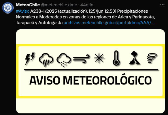 BochaJeraldo's tweet image. 🔴Sector #Collahuasi y #Chusmiza presentan leve nevazón y granizo respectivamente. @meteochile_dmc  levantó aviso meteorológico. Se espera que durante el día pueda continuar las precipitaciones.   #Iquique #Tarapacá #AltoHospicio