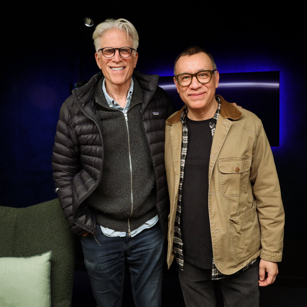 TeamCoco's tweet photo. Today on #WEKYN @TedDanson sits down with Fred Armisen to discuss his experience of learning his true ancestry, his showbiz start in Blue Man Group, going from drumming in bands to performing on @nbcsnl, and more. Listen: https://t.co/GKdRW6mBF8 https://t.co/dCczlVZmlx