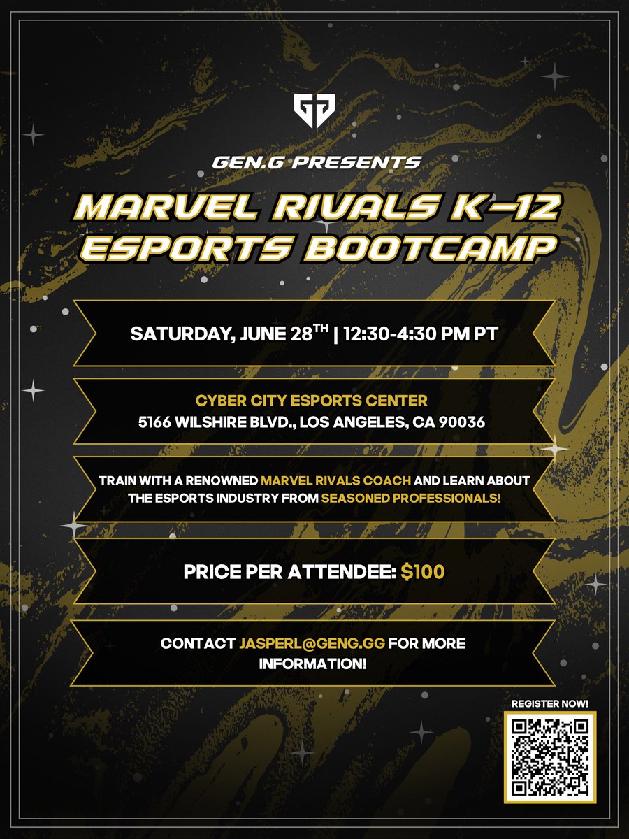 HungryJasp's tweet photo. Marvel Rivals (one-day) bootcamp for K-12 students this Saturday, 28th in Koreatown! Limited spots left!! Please share this with any junior superstars!! 😄 https://t.co/awg8zQEf7v