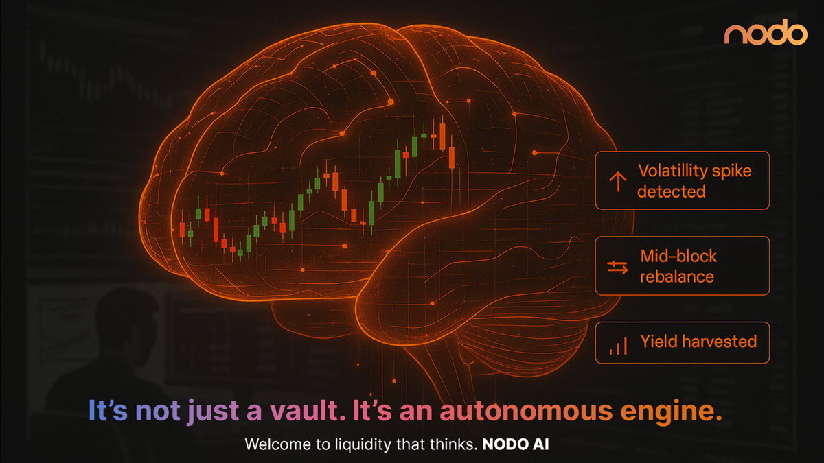Most vaults monitor risk, our agentic vaults respond to it.

While LPs watch the spike, our agent's already rebalanced withing the block, that’s the power of NODO AI on @Suinetwork , like:

• Real-time execution
• Capital that adapts
• AI-routed yield

Welcome to liquidity